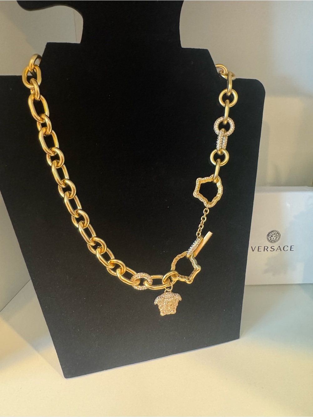 Versace Gold Pavé Medusa Charm Link Necklace